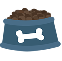 Illustration of a blue pet bowl with a bone